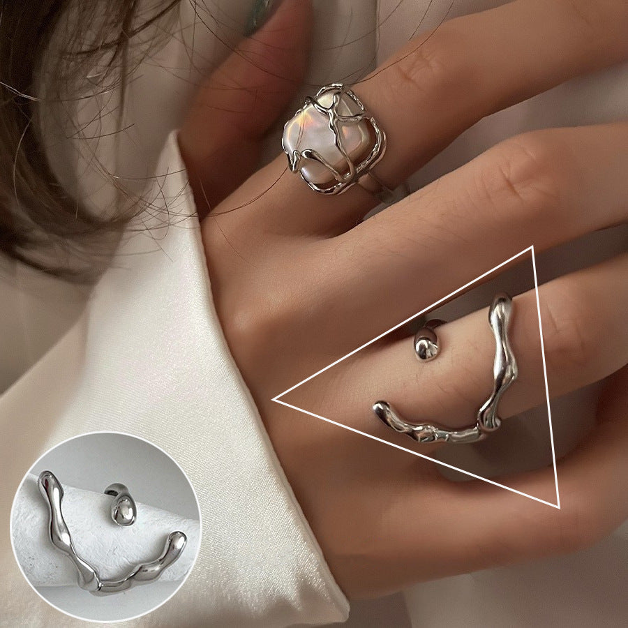 Women's Sier Simple Lines Bow Retro Fashion Rings