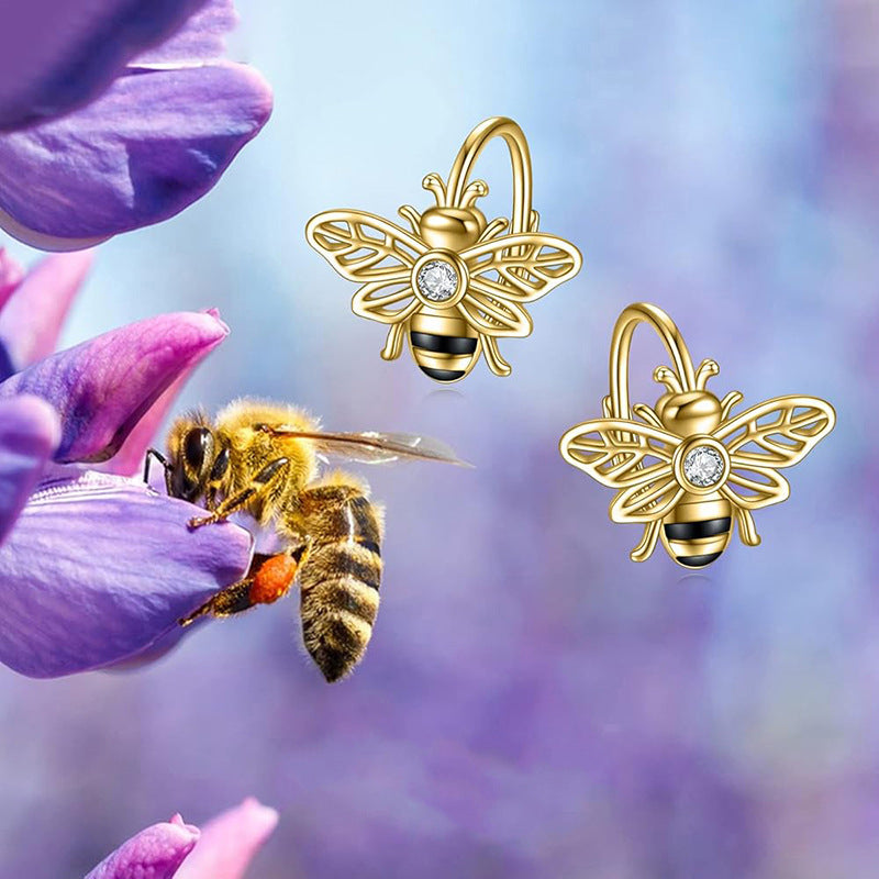 Bee Painting Oil Clip Female Mori Style Vacation Wax Inlaid Earrings