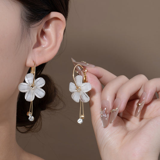 Women's Sier Needle Korean Style Elegant Glass Petal Flower Super Fairy Earrings
