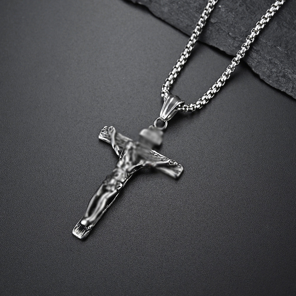 Women's & Men's Steel Cross Shelf Hipster Literary Hip Hop Rap Necklaces