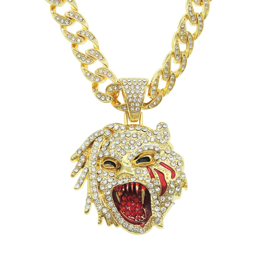 Men's Rap Domineering Diamond Leopard Head Cuban Link Necklaces