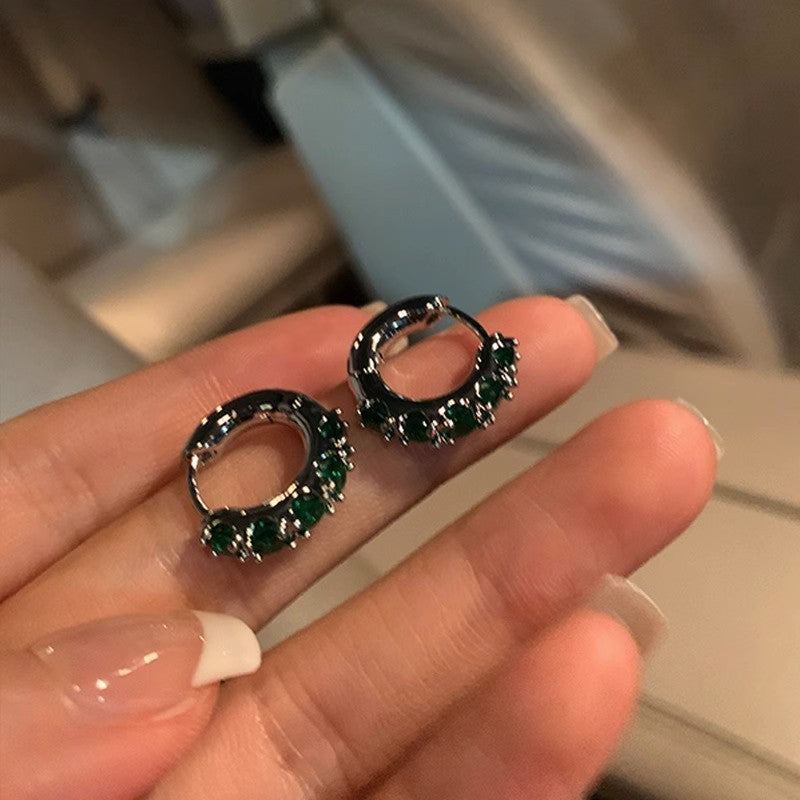 Women's Emerald Refined Zircon Super Popular Hoop Trendy High-grade Ear Buckle
