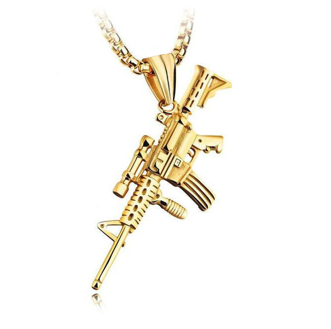 Men's Promotional Military Fan Fashion Titanium Steel Submachine Necklace