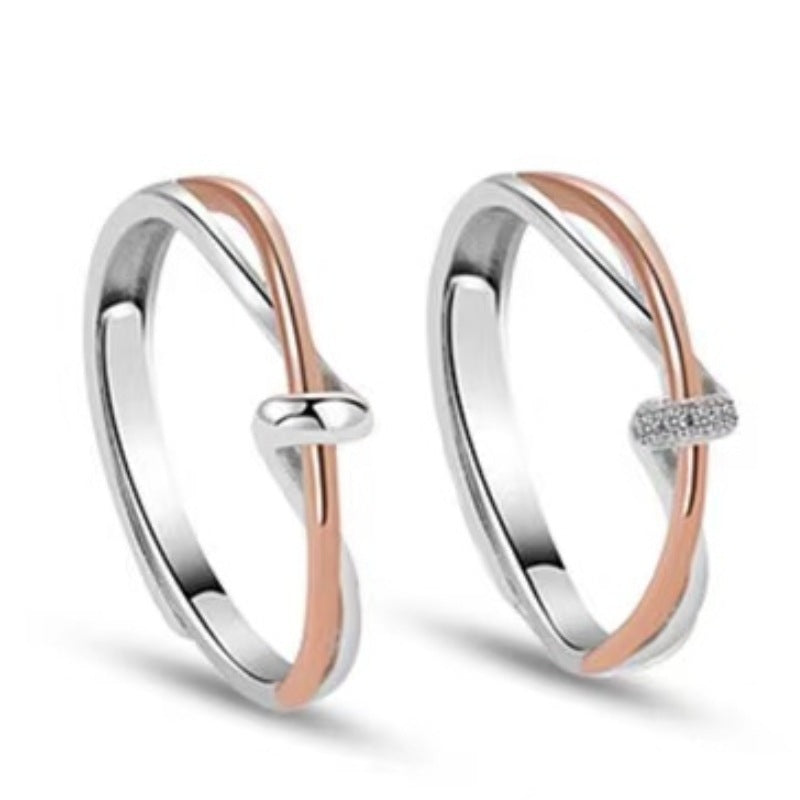 Couple Marcasite Double Birthday Knot Design Valentine's Day Chinese Gift Ring