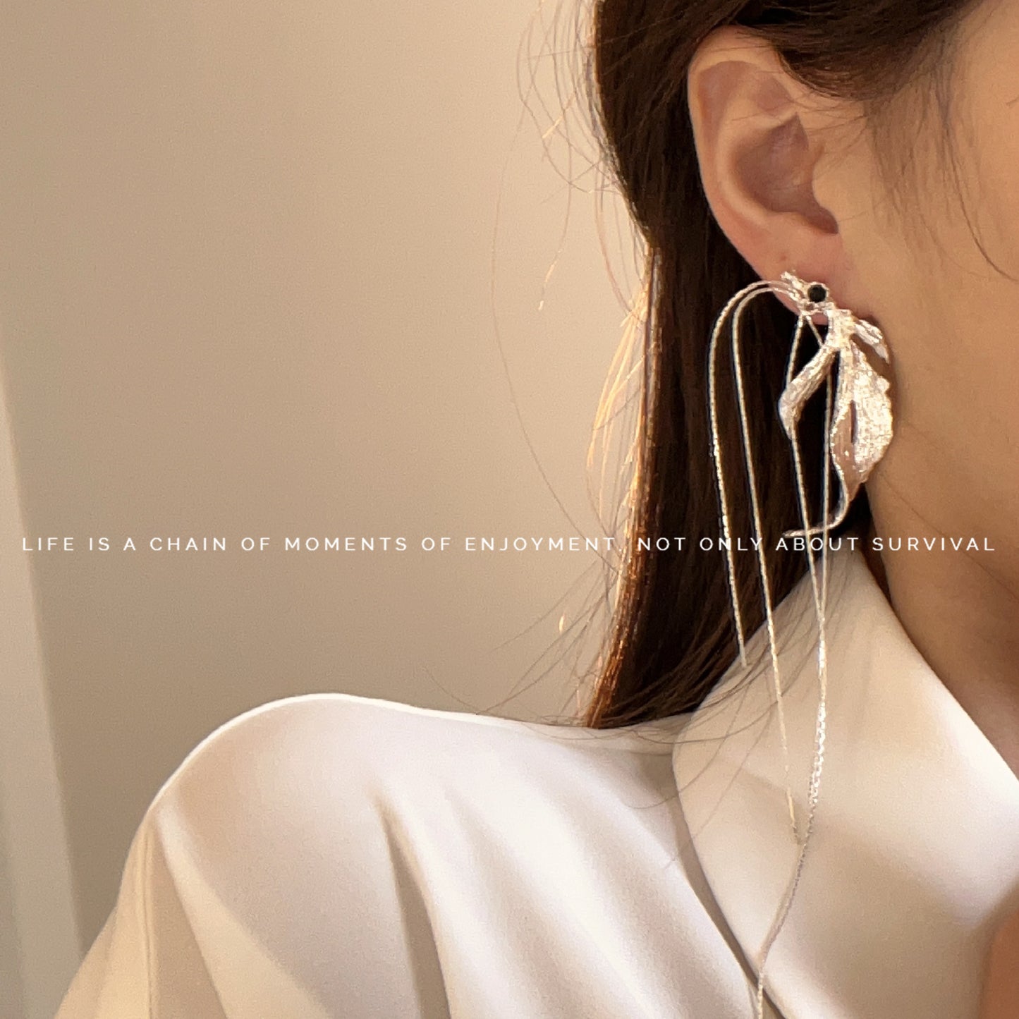 Light Luxury Lava Flower Tassel Chain High-grade Matt Sier Temperament Earrings