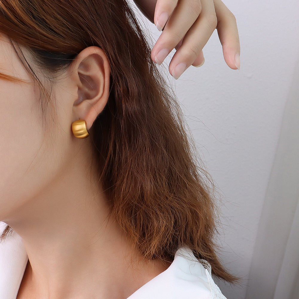 Cool Style Simple Fashionable Temperament Titanium Steel Gold Earrings