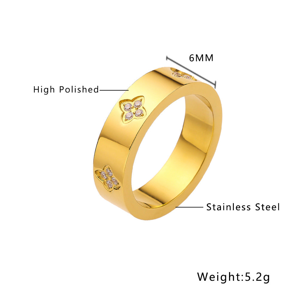 Simple Gold-plated Diamond Gold Retro Love Rings