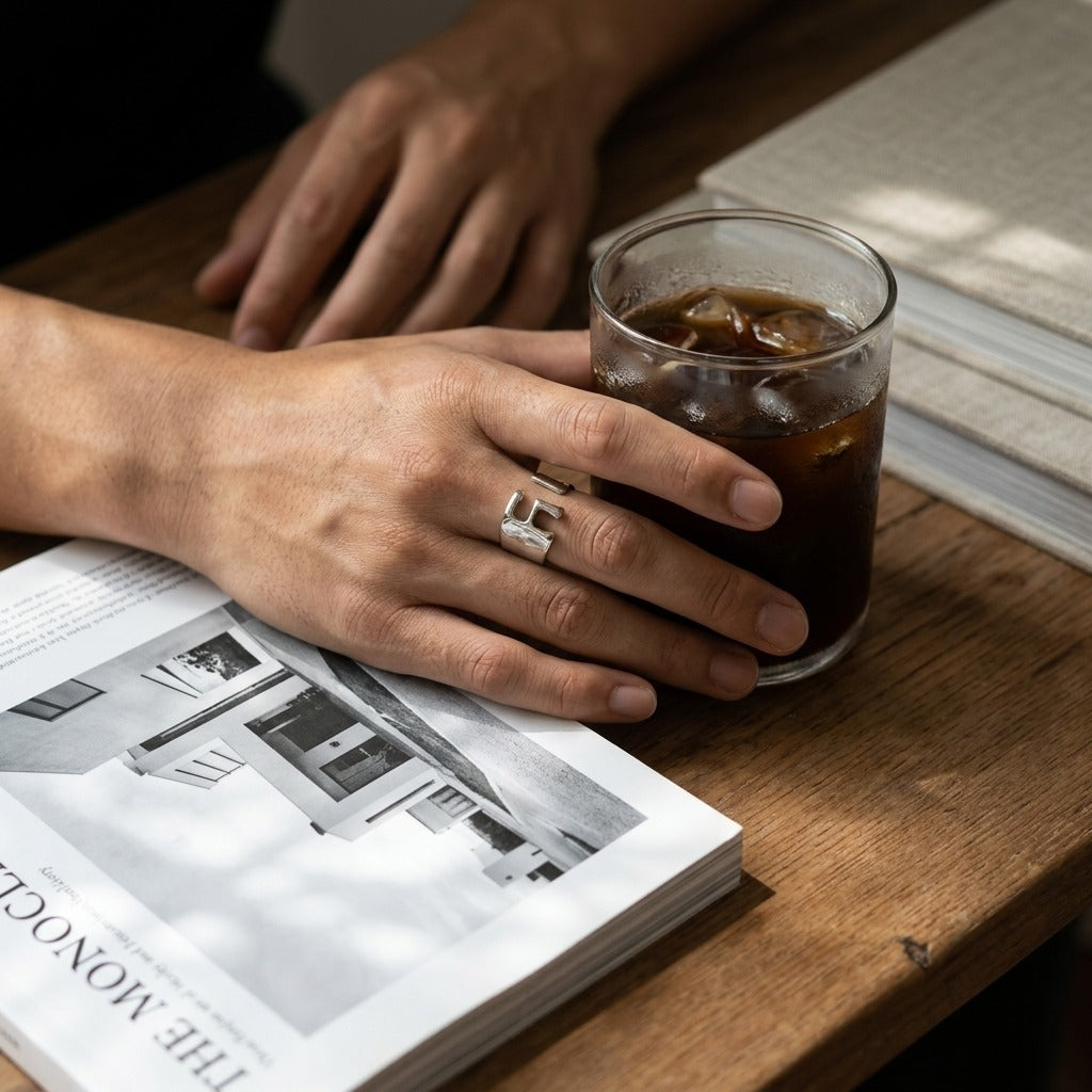 Style Open Glossy Letters Niche Design Metal Ring
