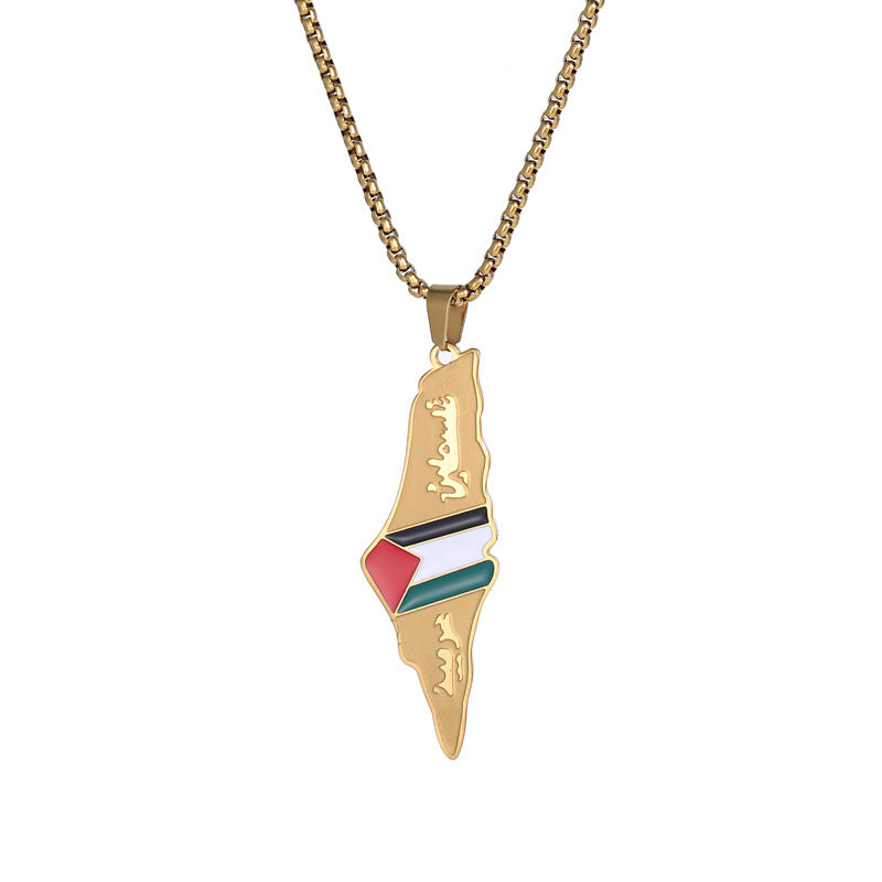 Stainless Steel Israel Palestine Flag Map Necklace