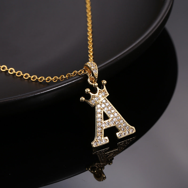 Zircon Crown English Letter Design Gold Clavicle Necklace