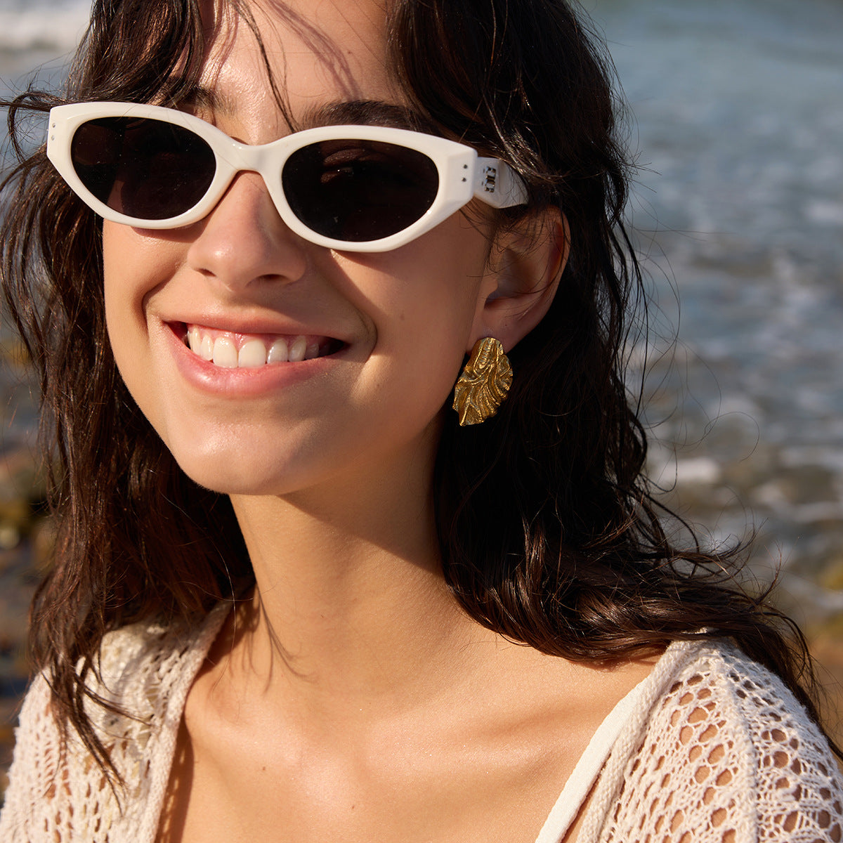 Women's Gravel Titanium Steel Ear Light Luxury High-grade Vacation Style Seaside Stud Earrings