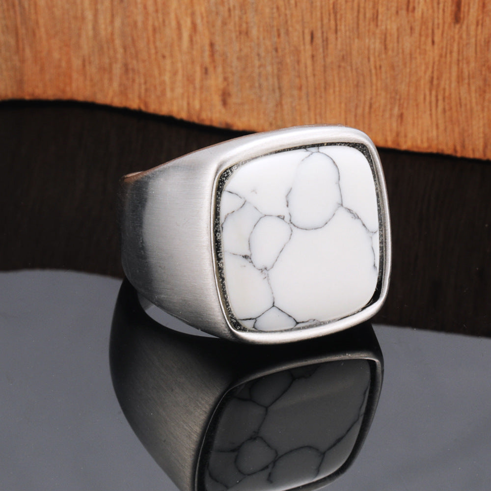 Men's Titanium Steel Retro Trendy Textured Natural Rings