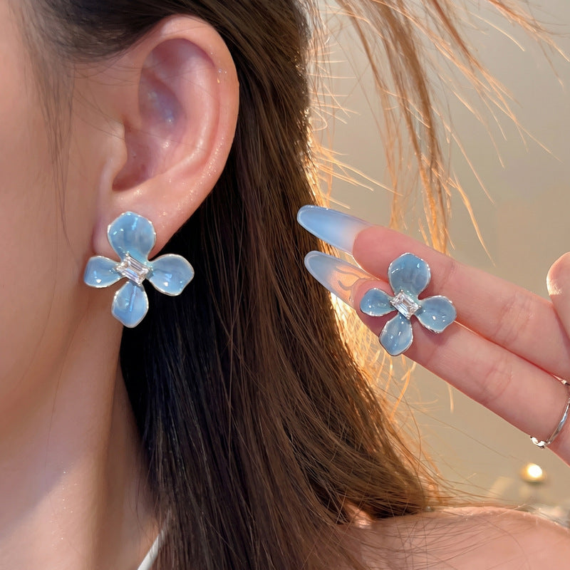 Women's Summer Cold Blue Flower For Seaside Vacation Style Niche Stud Earrings