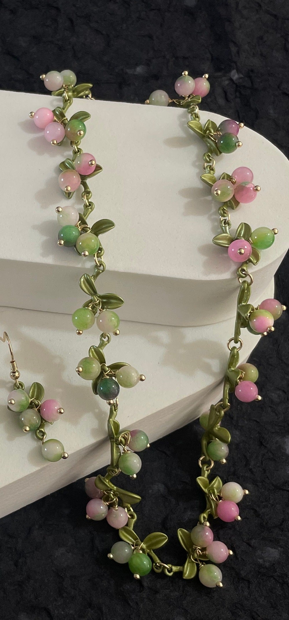 Retro French Mori Style Plant Paint Flower Berry Cranberry Jewelry Set