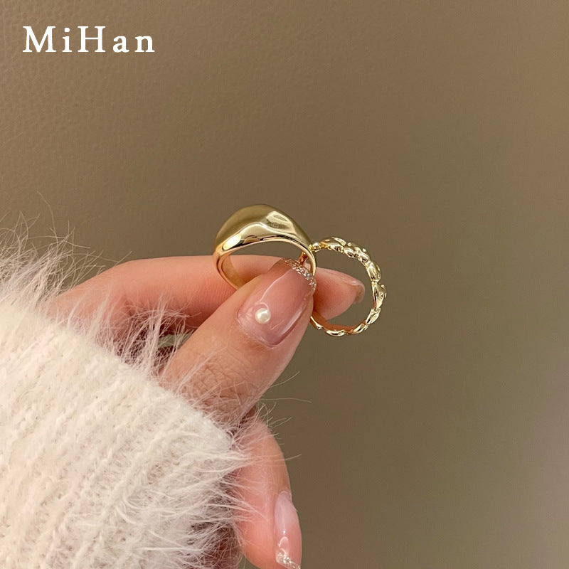 Trendy Personality Metal Texture Style Two-piece Rings