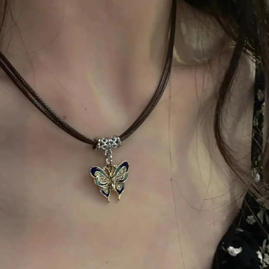Women's Butterfly High-grade Leather Rope Collar Sweater Trendy Cool Necklaces