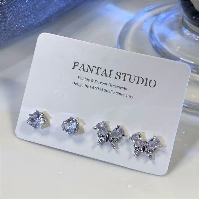 Match Sets Of Cute Finely Inlaid Girly Ear Stud Earrings