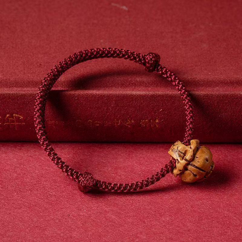 Women's & Men's Red Rope Original Life Peach Wood Carving National Style Money Bracelets