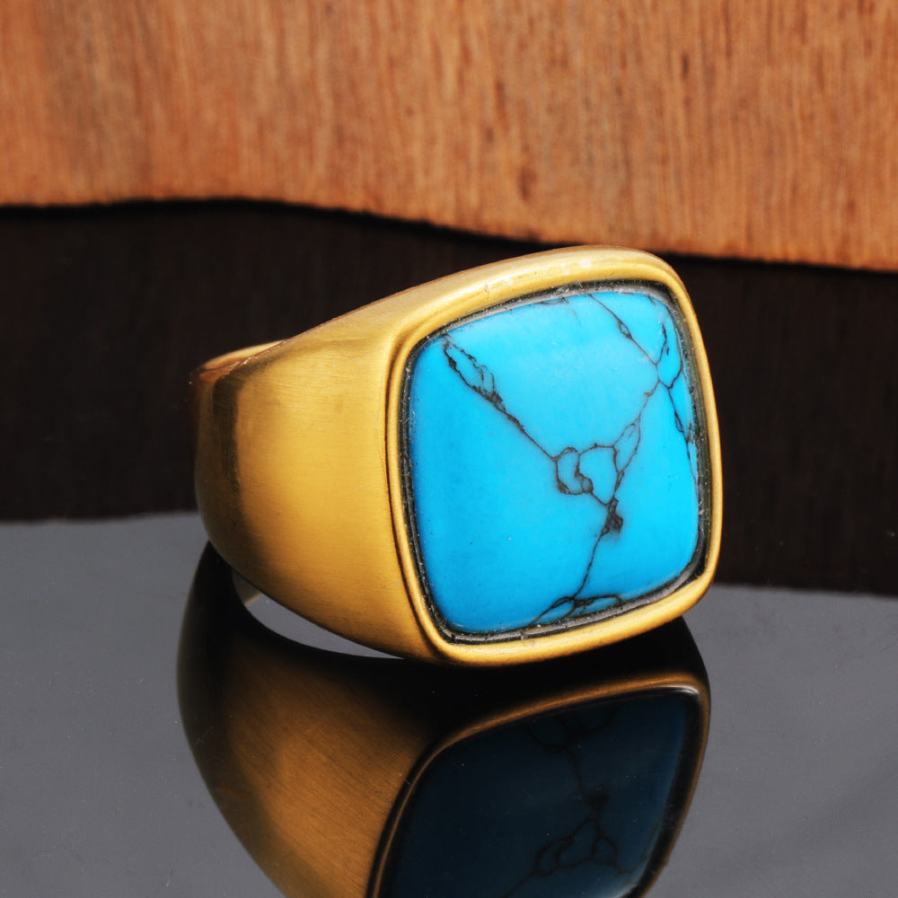 Men's Titanium Steel Retro Trendy Textured Natural Rings