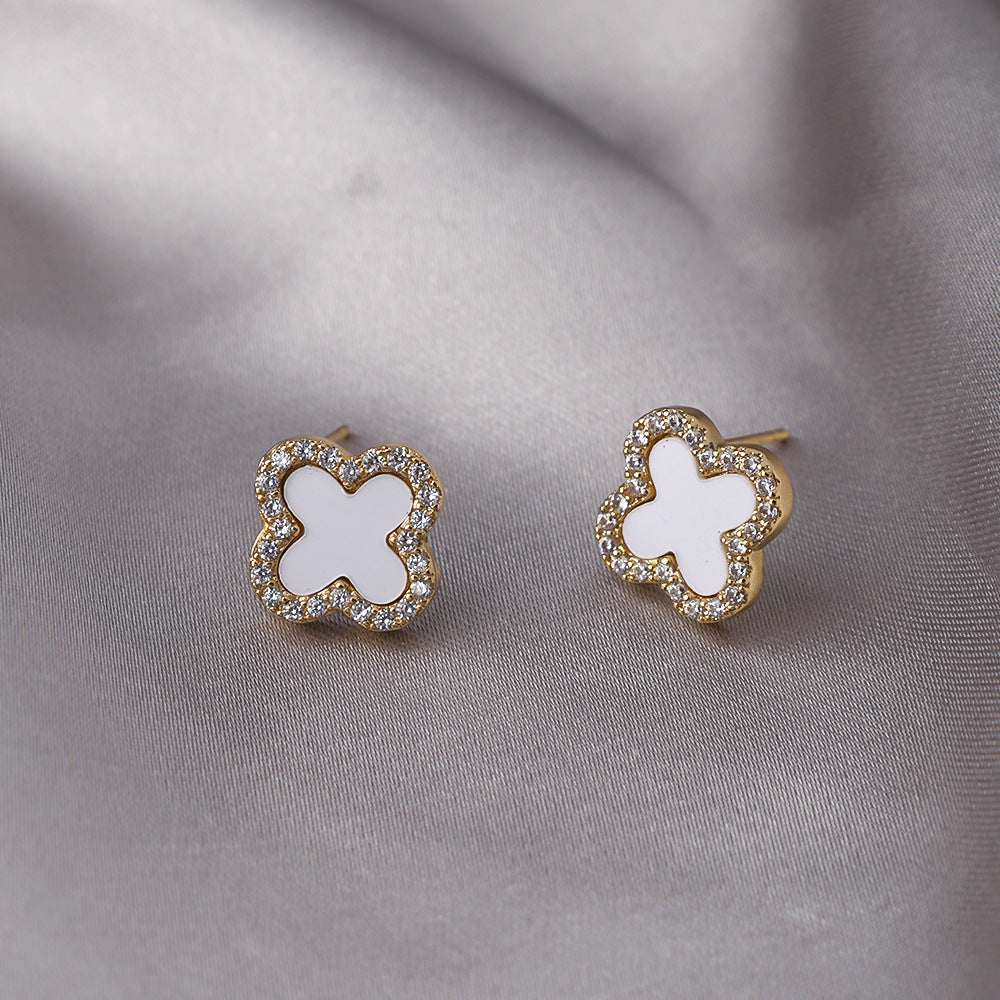 Women's Four Leaf Clover Ear Sier Needle Exquisite Temperament Everyday Joker Stud Earrings
