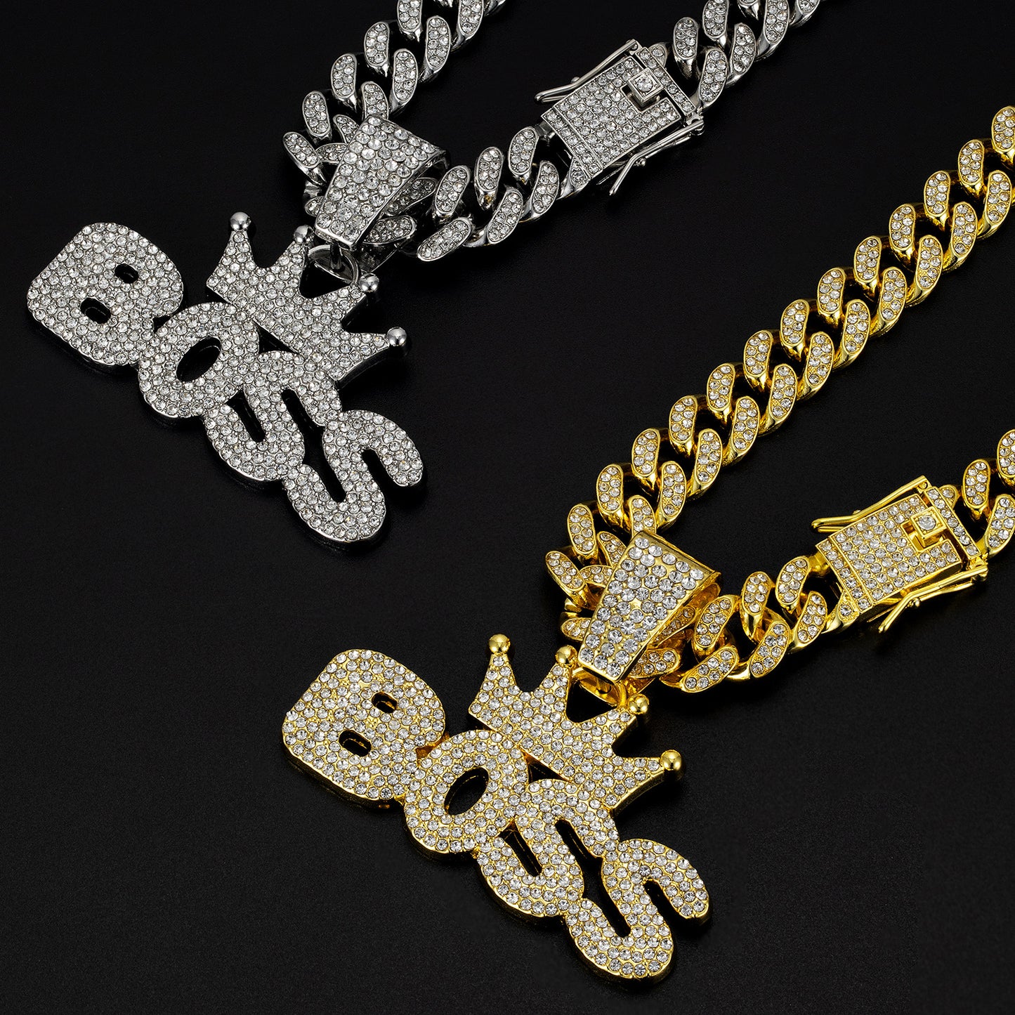 Men's Jewelry Crown Alloy Full Diamond Cuban Necklaces