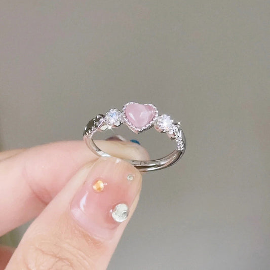 Opal Love Heart-shaped Female Design Sense Niche Sweet Cute Ring