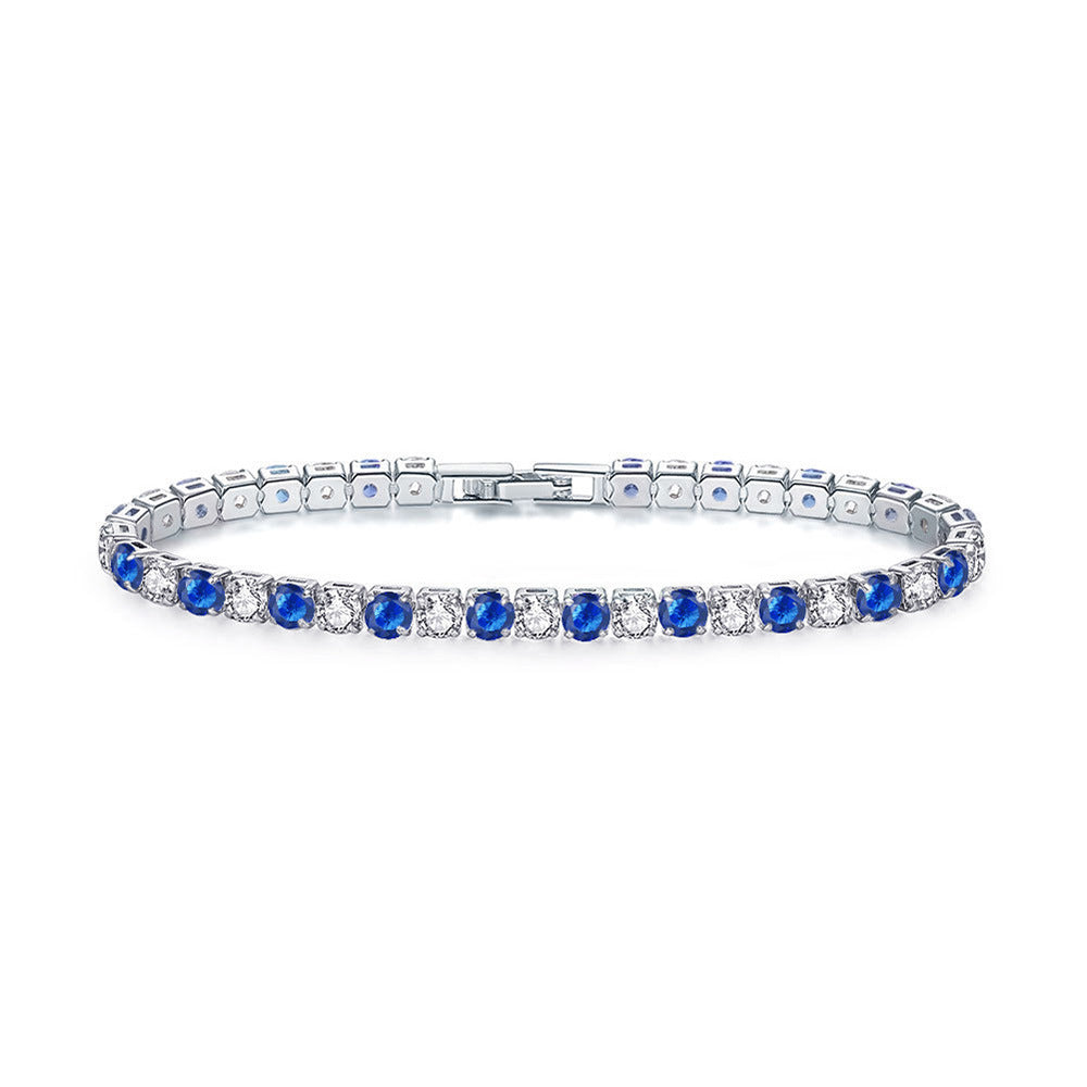 Color Zircon Female Full Diamond White Gold Plated Tennis Bracelets