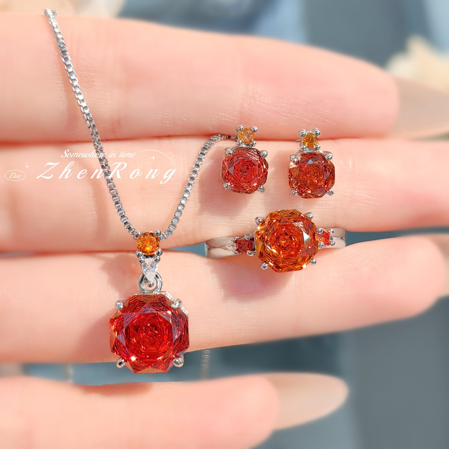 Women's Colorful Inlaid High Carbon Diamond Chinese Jewelry Set
