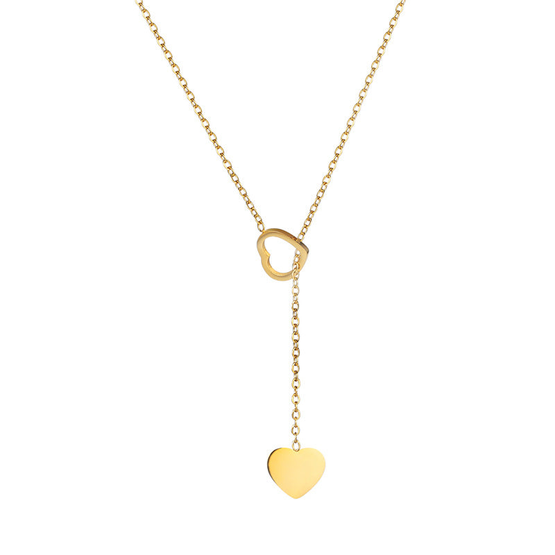 Peach Heart Hollow Tassel Titanium Steel Clavicle Chain Female Simple Pendants