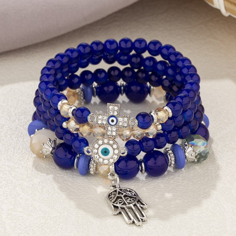 Women's Bohemian Cross Eye Palm Crystal Glass Bracelets