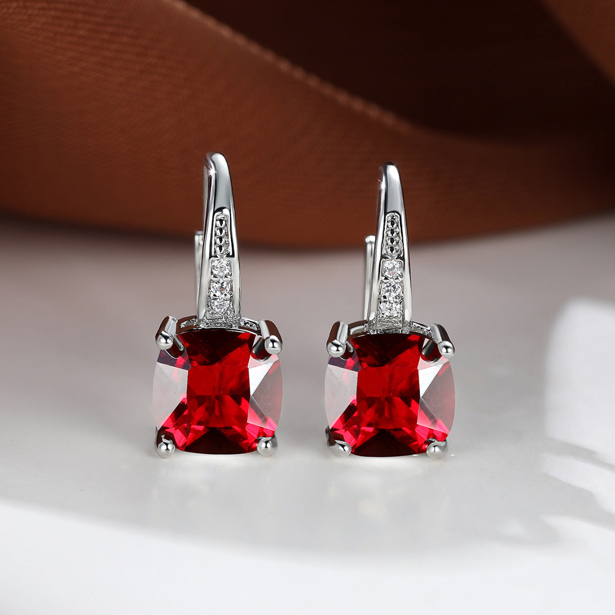 Women's Square Zircon Inlaid Ear Hook Korean Fashion Style Stud Earrings
