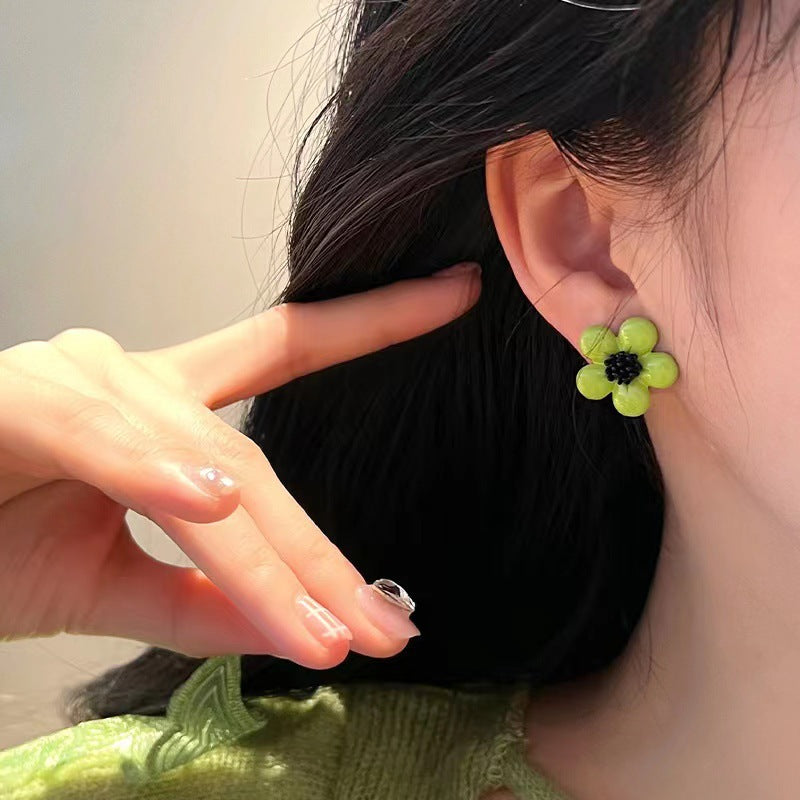 Avocado Green Flower Fresh Girlish Style Petals Stud Earrings