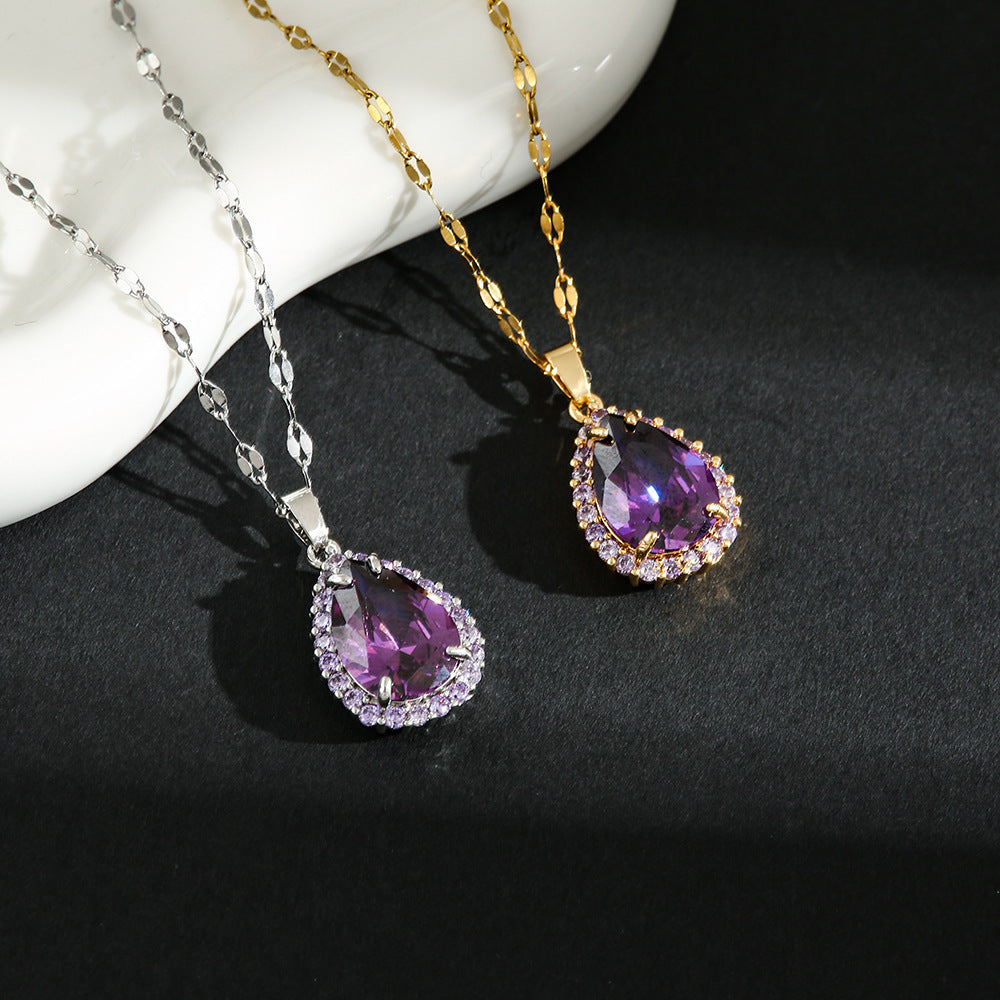 Women's Titanium Steel Fashion Purple Gemstone Exquisite Everyday Necklaces