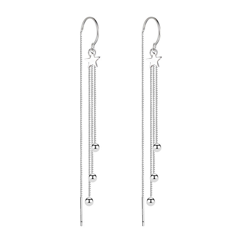 Women's Pentagram Tassel Unique High-grade Long Meteor Chain Bean Hook Ear Line