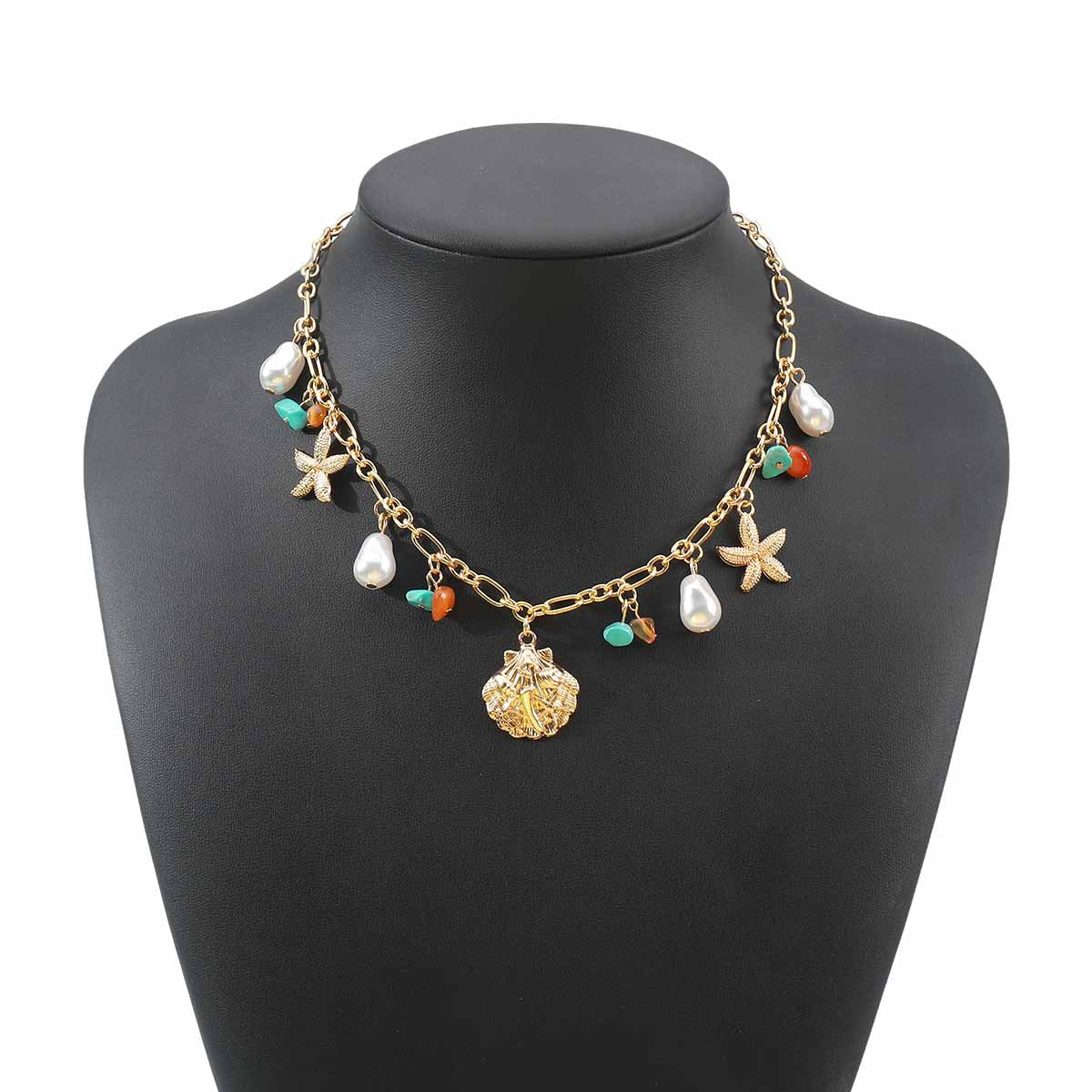 Shell Beach Vacation Style Beaded Gravel Twin Necklaces