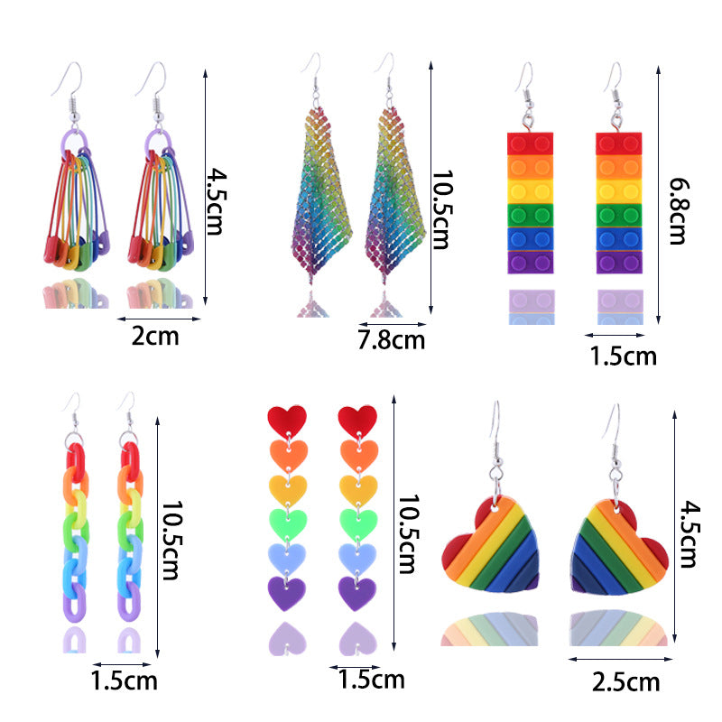 Rainbow Series Fashion Colorful Pin Chain Earrings