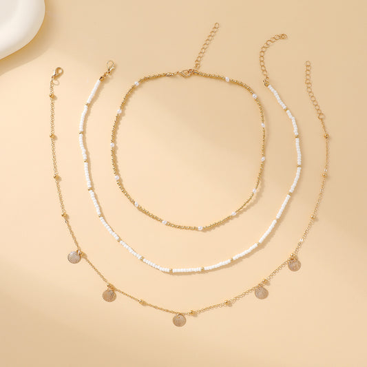 Shell Twin Bead Female Niche Stringed Pearls Necklaces