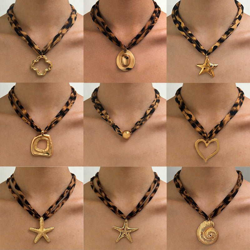 Women's Sexy Leopard Print Cotton Flower Heart Shape Clavicle Necklaces