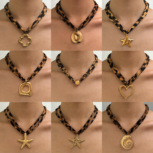 Women's Sexy Leopard Print Cotton Flower Heart Shape Clavicle Necklaces