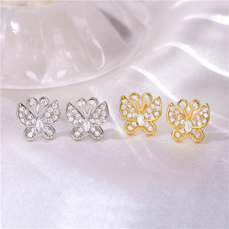 Women's Plaid Copper Inlaid Zircon Electroplated Creative Style Earrings