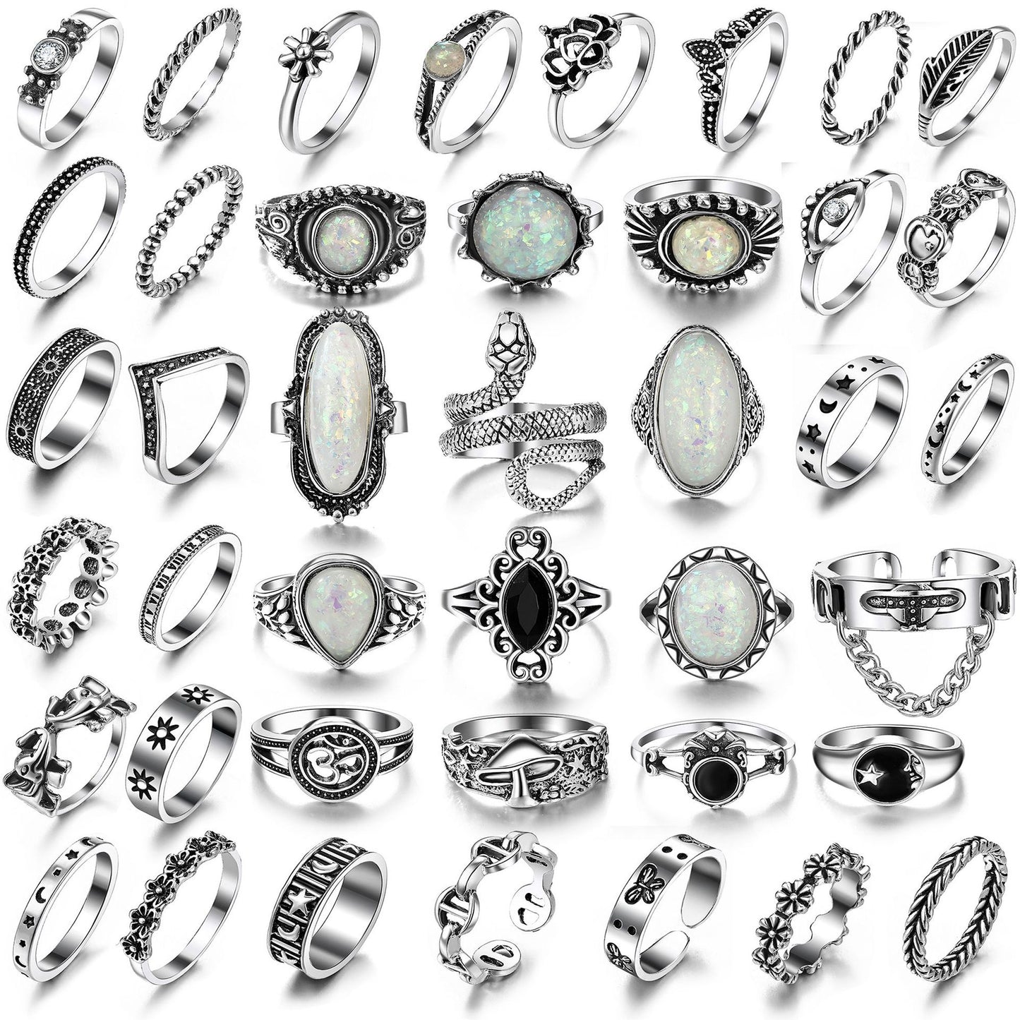 Metal Antique Sier Butterfly Elephant Flower Rings