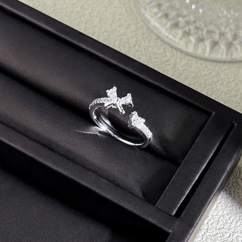 Sweet Style Niche Design Butterfly Flower Female Lace Hollow Out Ring
