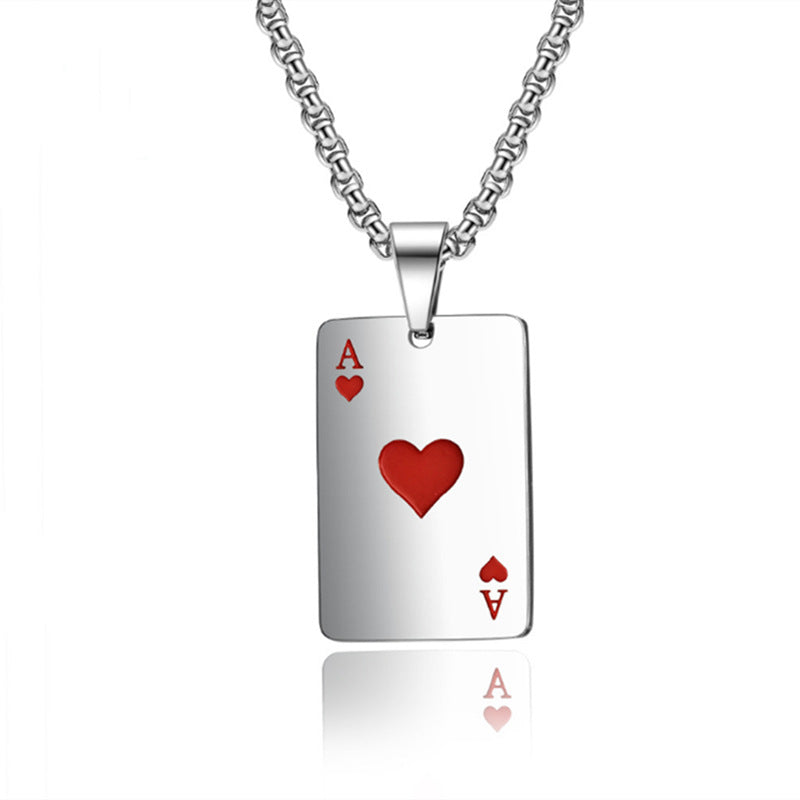 Personality Red Peach Playing Card Trendy Cool Necklaces