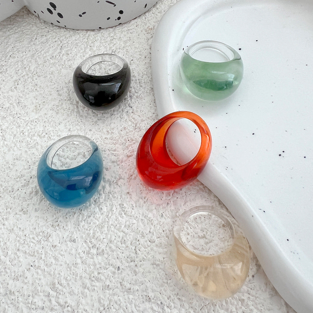 Transparent Color Resin Niche Retro Twin Rings