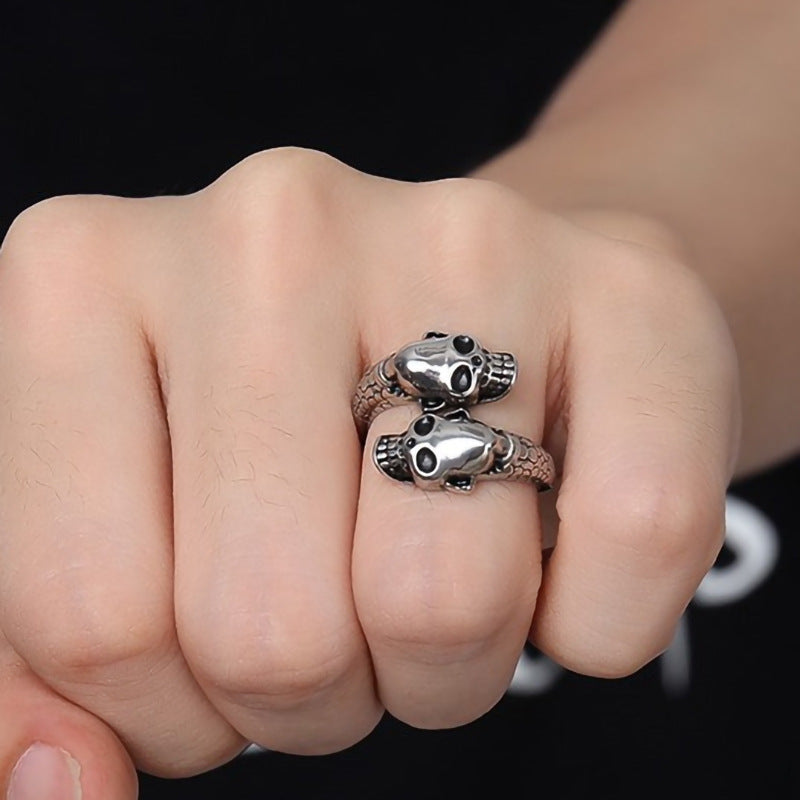 Men's Ornament Open Skull Casting Snake Head Rings