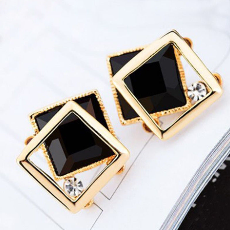 Women's Fashion Geometry Pattern Square Crystal Glass For Elegant Earrings