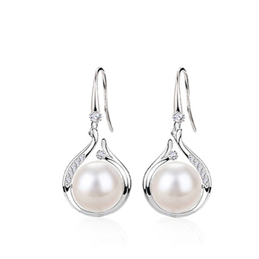 Sier Natural Fresh Water Pearl Female Perfect Circle Mother Earrings