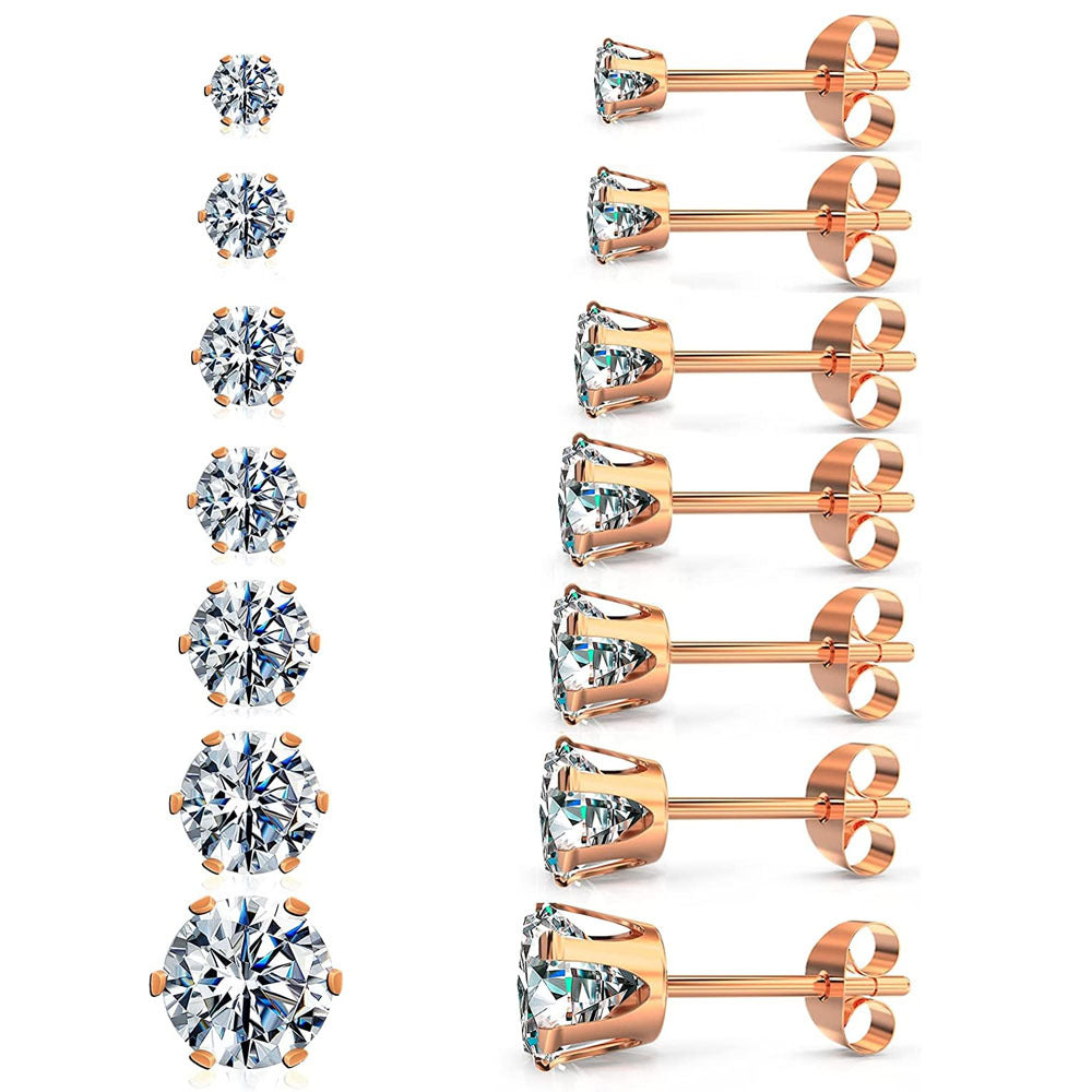 Stainless Steel Diamond Rose Gold Ball Earrings