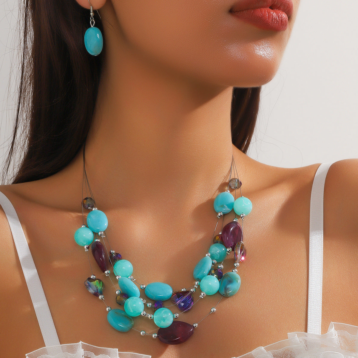 Colorful Beaded Turquoise Fashion Elegant High-grade Jewelry Set