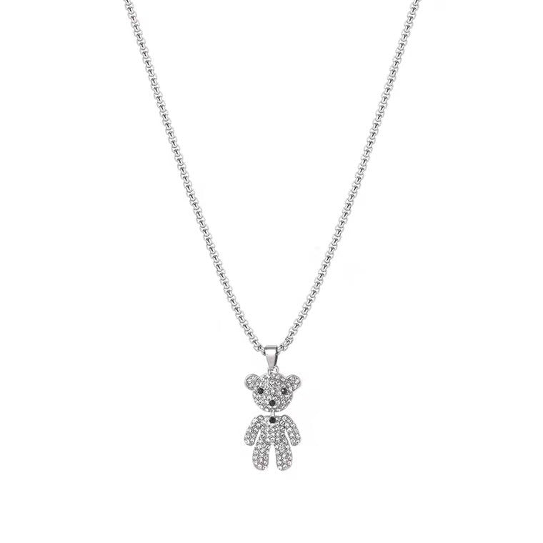 Women's Diamond Bear Soil Cool Female Trendy Stainless Steel Sweater Chain Necklace
